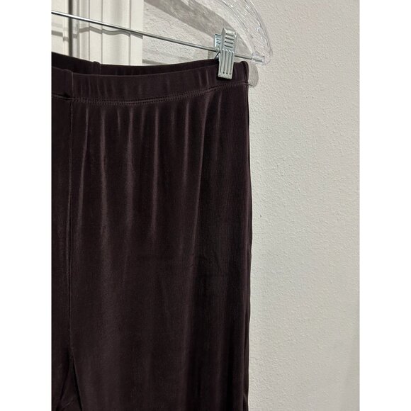 Units Womens Large Wide Leg Pants Liquid Knit Brown Pull On Elastic Waist - Picture 4 of 8